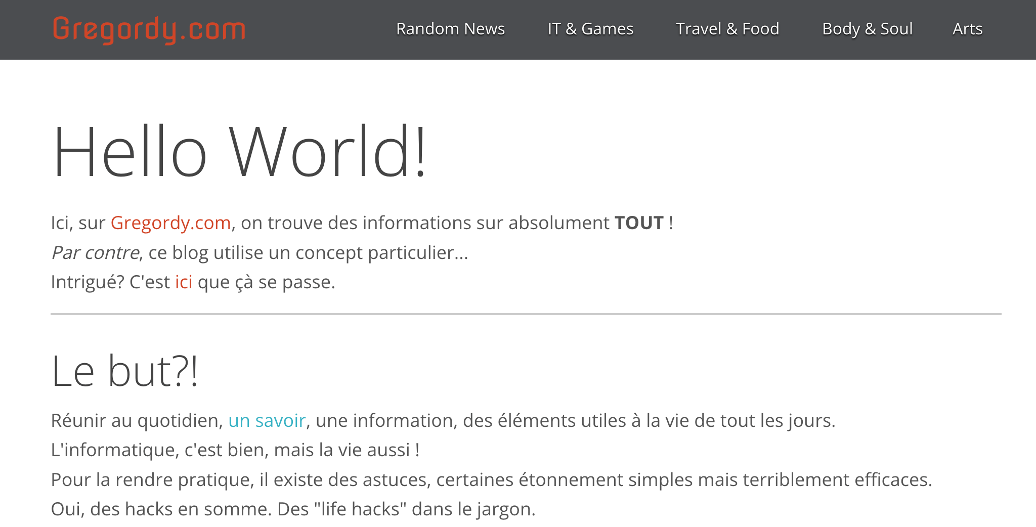 Image de la page d'accueil de la toute première version de gregordy.com