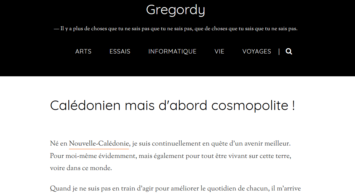 Image de la page d'accueil de la seconde version de gregordy.com